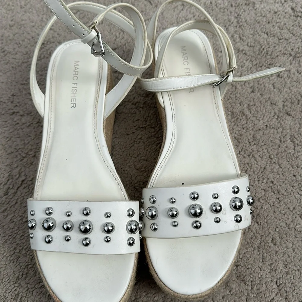 Marc Fisher white studded scrappy sandals